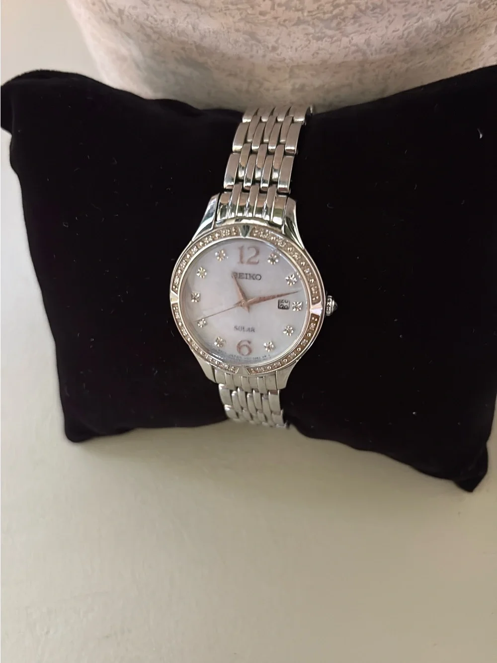 Seiko Silver and White Ladies Bracelet Watch with Crystal Accents